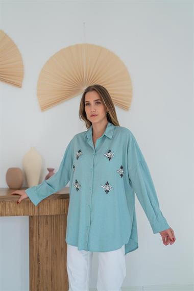 Wholesale Mint Linen Stoned Shirt