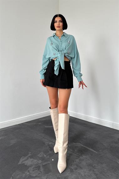 Toptan Mint Klasik Kalıp El İşlemeli Gömlek