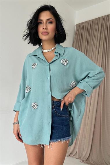 Wholesale Mint Stone Embroidered Shirt