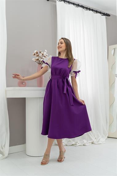 Toptan Mor Bağlamalı Elbise