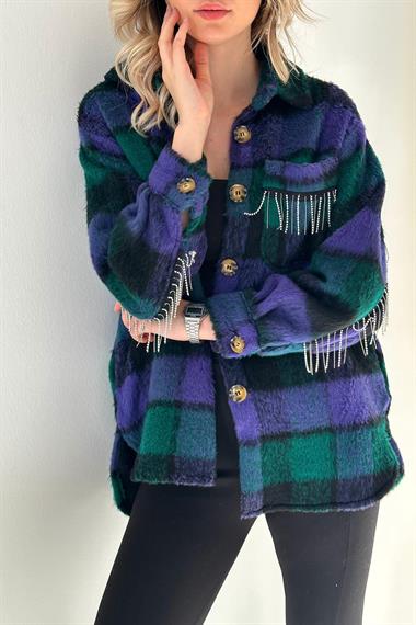 Wholesale Purple Boucle Pocket Chain Stone Shirt