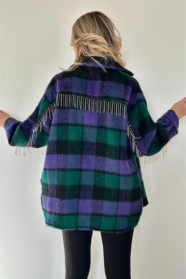 Wholesale Purple Boucle Pocket Chain Stone Shirt