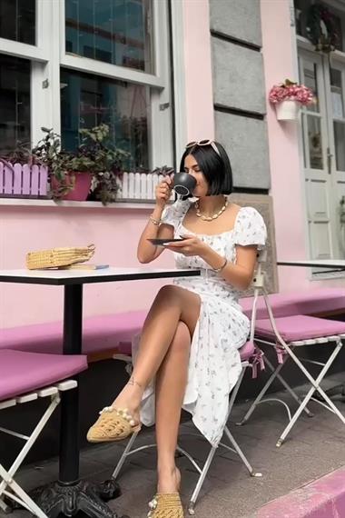 Toptan Mor Çiçekli Yazlık Elbise