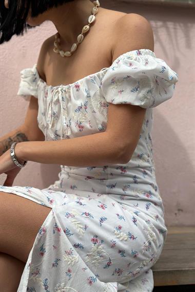 Toptan Mor Çiçekli Yazlık Elbise