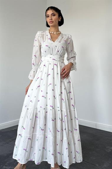 Toptan Mor Gipeli Vual Elbise