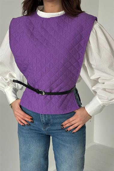 Toptan Mor Kemerli Gömlek ve Panço Takım