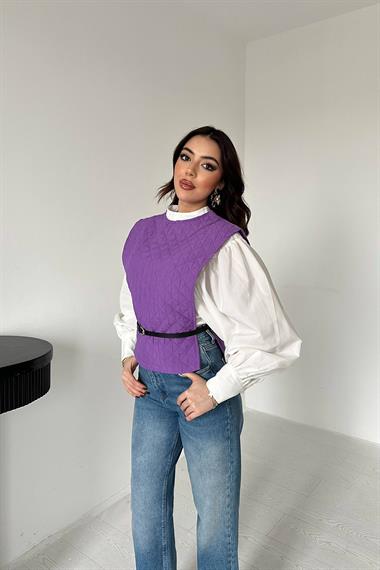 Toptan Mor Kemerli Gömlek ve Panço Takım