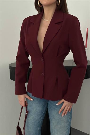 Toptan Mürdüm 2 Düğmeli Pileli Ceket