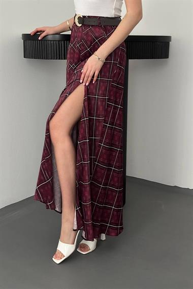 Toptan Mürdüm Ekoseli Etek