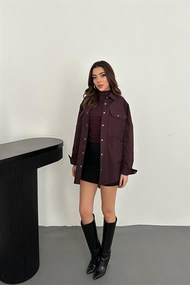 Toptan Mürdüm Gabardin Gömlek