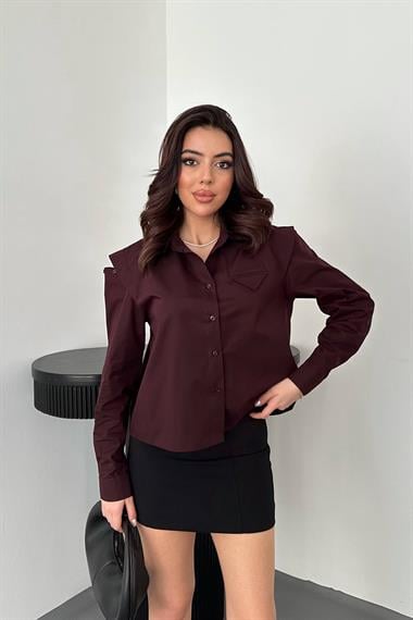 Toptan Mürdüm Peto Cepli Poplin Gömlek