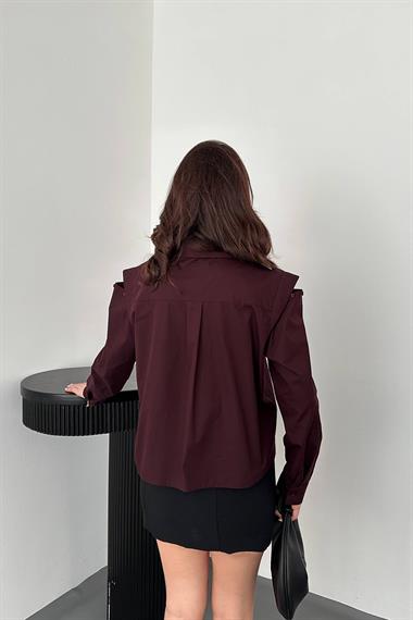 Toptan Mürdüm Peto Cepli Poplin Gömlek