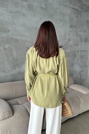 Toptan Olive Kemer Detaylı Modal Gömlek