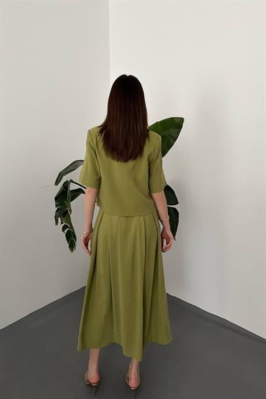 Toptan OLİVE Tek Düğmeli Kısa Ceket Ve Etek Takım