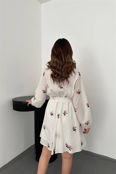 Toptan Oranj Brode Mendilli Elbise