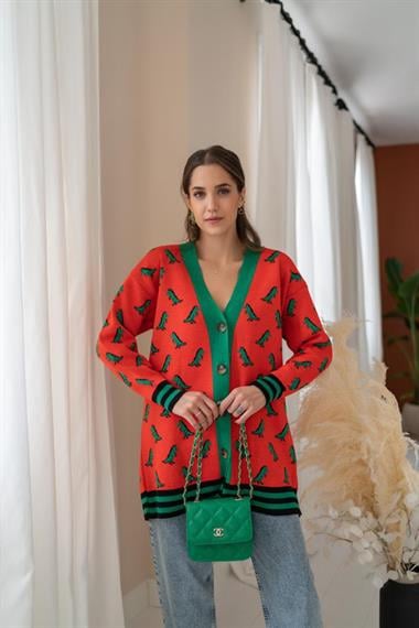 Wholesale Orange Patterned Cardigan