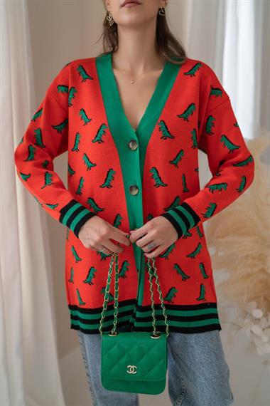 Wholesale Orange Patterned Cardigan