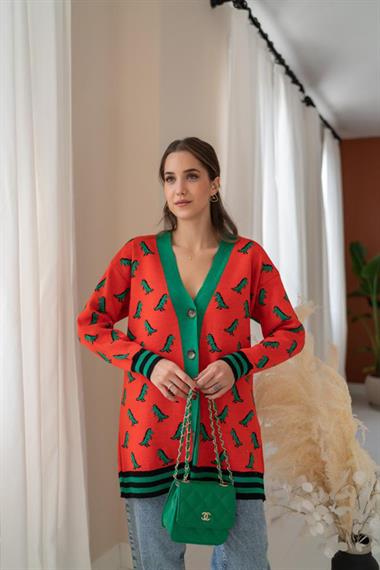 Wholesale Orange Patterned Cardigan