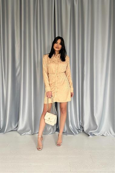 Toptan Oranj Desenli Jakar Elbise