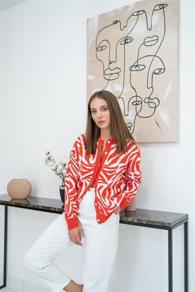 Wholesale Orange Patterned and Buttoned Short Cardigan