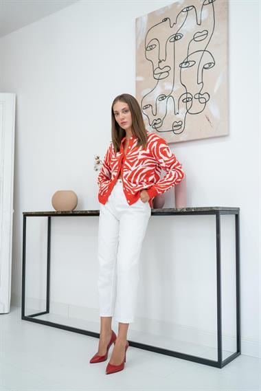 Wholesale Orange Patterned and Buttoned Short Cardigan