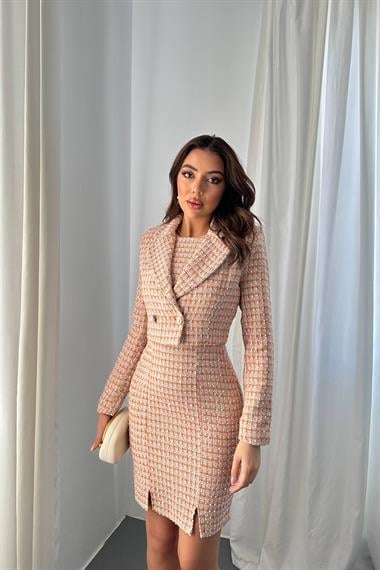 Toptan Oranj Düğmeli Ceket ve Elbise Takım