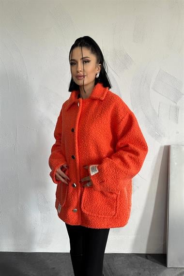 Toptan Oranj Etiketli Pile Detaylı Ceket