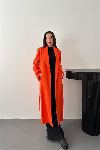 Toptan Oranj Kuşaklı Midi Kaban