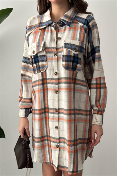 Toptan Oranj Oduncu Gömlek Elbise