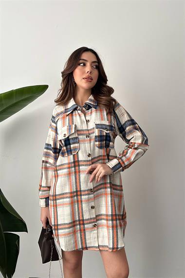 Toptan Oranj Oduncu Gömlek Elbise