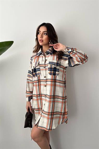 Toptan Oranj Oduncu Gömlek Elbise