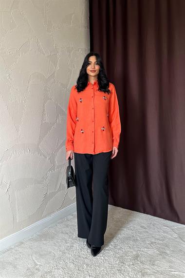 Wholesale Orange Stone Embroidered Shirt
