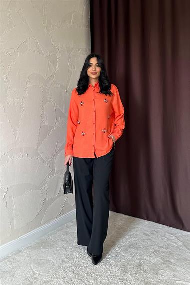 Wholesale Orange Stone Embroidered Shirt