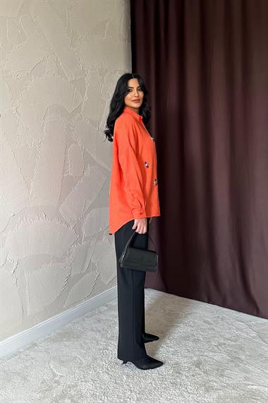 Wholesale Orange Stone Embroidered Shirt