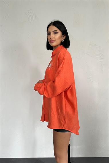 Wholesale Orange Stone Embroidered Shirt