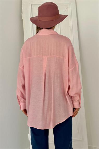 Toptan Pembe 8 Parça Taşlı Gömlek