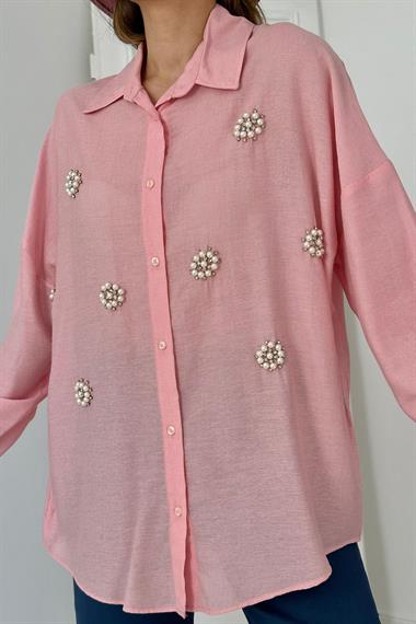 Toptan Pembe 8 Parça Taşlı Gömlek