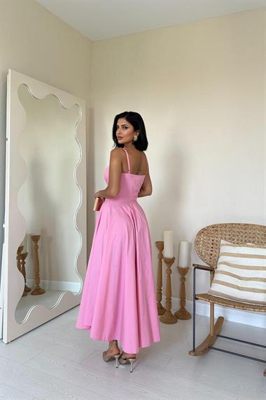 Toptan Pembe A-Line Askılı Elbise