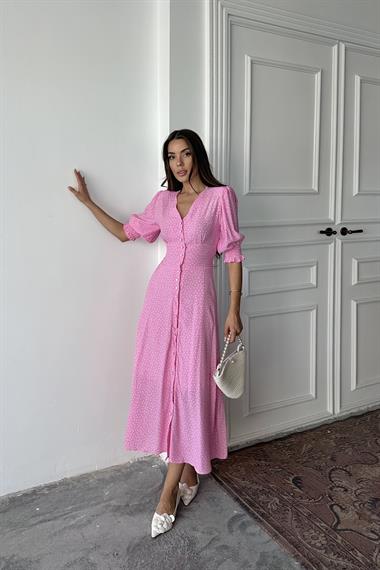 Toptan Pembe Arka ve Bel Ucu Gipeli Elbise