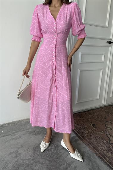 Toptan Pembe Arka ve Bel Ucu Gipeli Elbise