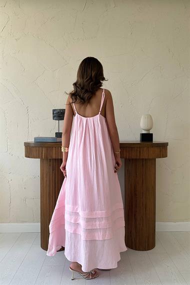 Toptan Pembe Askılı Müslin Elbise