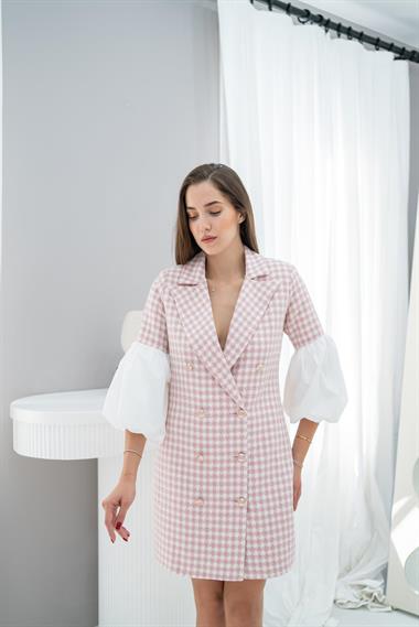 Toptan Pembe Balon Kol Ceket Elbise