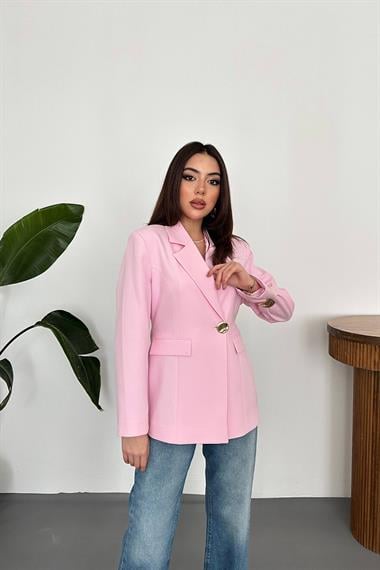Toptan PEMBE Belden Oturtmalı Blazer Ceket