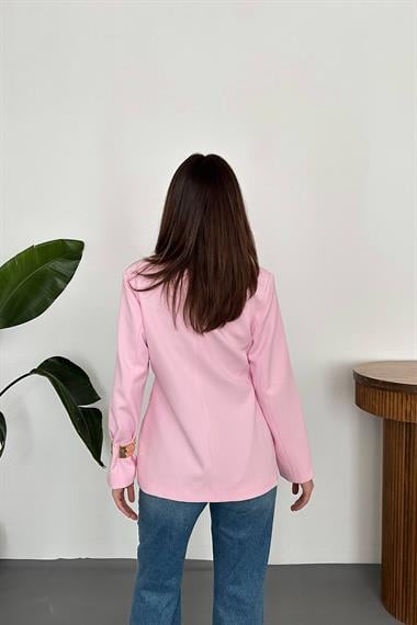 Toptan PEMBE Belden Oturtmalı Blazer Ceket