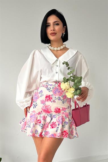 Toptan Pembe Çiçekli Etek