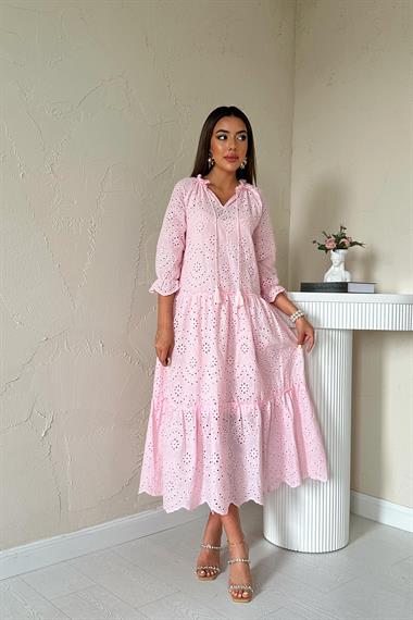 Toptan Pembe Dantelli New Elbise