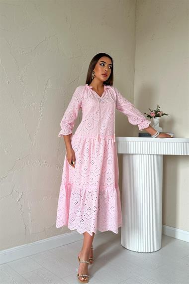 Toptan Pembe Dantelli New Elbise