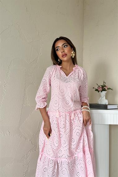 Toptan Pembe Dantelli New Elbise