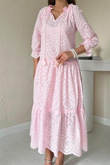 Toptan Pembe Dantelli New Elbise