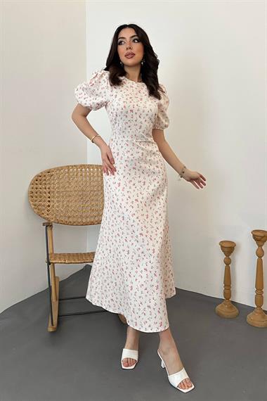 Toptan Pembe Dijital Baskılı Atlas Elbise